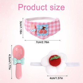 5.9in/6.7in Doll Clothes Set, 3-Piece Hat, Bib, Rice Spoon Cute Pink Cherry Plush Doll Clothes Set Travel Gifts Tomato Outfit Accessories for Dolls (Only Outfit)