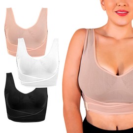 I LOVE SHAPE | Brasier Push Up para Mujer a través de Sistema de Bandas con Triple Ajuste sin Barillas Máximo Control (Copas A hasta DD) (Kit 3) (Multicolor-XG)-2084