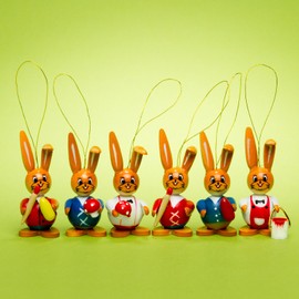 Sikora OD07 Easter Decoration Easter Bunny Figures Wooden for Hanging Set of 6 Height: 6 cm.