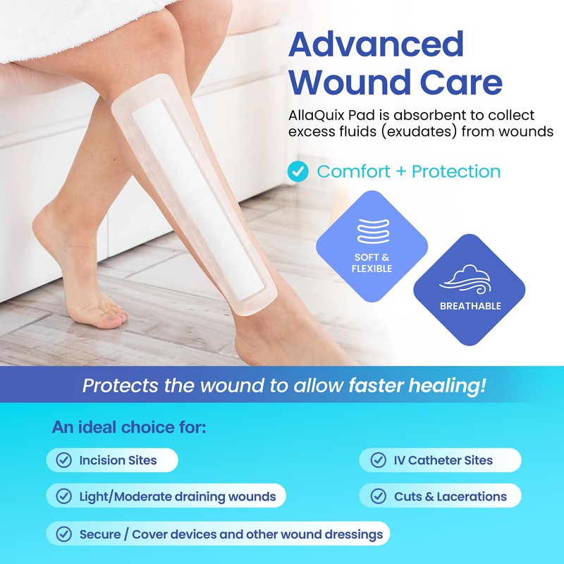 AllaQuix Basic Sterile Gauze Island Dressing 4"x14" Adhesive Border Pads