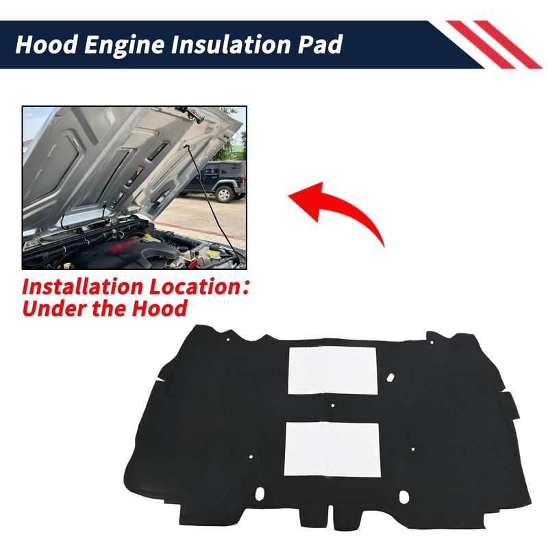 Hood Engine Insulation Pad Compatible with Jeep Wrangler JK 2007-2017