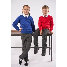 Bratatatmania Boys Girls School Uniform Jumper - Unisex Kids V Neck Sweatshirt School Wear Shirts Long Sleeve Fleece Jumper Classic Uniform - Age 13-14 Years, Black