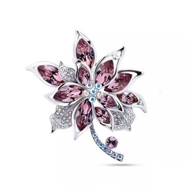 Sparkling Rhinestone Flower Brooch Pin Premium Blue Purple Crystal Flower Brooch Lapel Pins Vintage White Rose Broochs Clothes Hat Bag Dress Clothing Jewelry for Women (Purple)