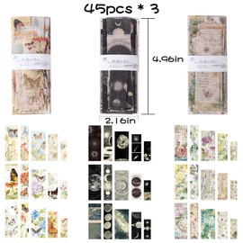 135 Pcs Vintage Scrapbook Washi Stickers Antique Decorative Planner Journal Sticker for Journaling Retro DIY Self-Adhesive Washi Paper Stickers for Photo DIY Card Making (Flower, Butterfly, Moon)