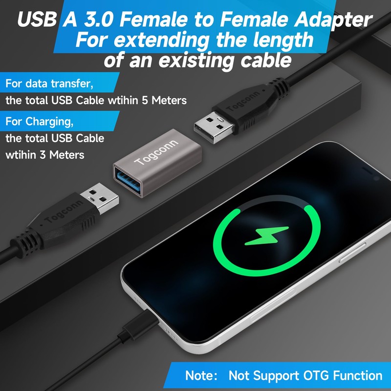 Togconn Female to Female USB Adapter（2 Pack）, USB Type A