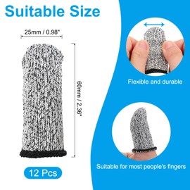 PATIKIL Cut Resistant Finger Cots Protectors 2.4 x 1 Inch, 12 Pcs Reusable Anti-Cut Finger Sleeve Covers for Kitchen Food Cutting Sculpture, Grey