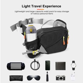 Hiking Waist Pack,Hiking Fanny Pack with Water Bottle Holder,Hiking Waist Packs,Waterproof Bum Bag, Running Bag for Camping Climbing Mountaineering Travel Cycling and Dog Walking(Bottle Not Included)