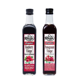 ORGANIC Raspberry & Pomegranate Vinegar Combo (2-Pack) - De La Rosa 16.9oz - 100% Pure, Raw & Unfiltered | Vegan, Gluten-Free, Kosher | Great for salads, dressings, marinades and more!
