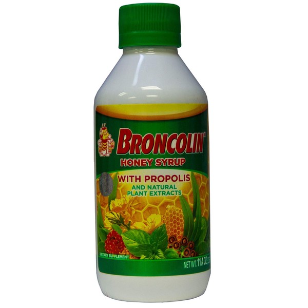 Broncolin Syrup with Propolis and Plant Extracts, Cough Relief Syrup with Honey, 11.4 Fl Oz