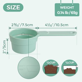 MSBC Measuring Dog Food Scoop - 1/2 Cup Scoop Measuring Cup for Dog Cat Ferret Rabbit Bird Food, Melamine Half Cup with Handle, Food-Grade 1/4 Pet Feed Scoop, Dishwasher Safe, Green