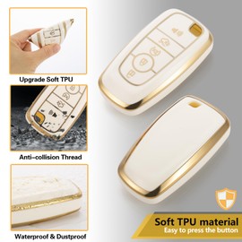 CTRINEWS for Ford Key Fob Cover with Luxury Diamond Bling Braided Rope Keychain, Upgraded Soft Key Case for Fusion F150-F550 Edge Expedition Escape Explorer Bronco,etc.(5 Button) Key (Gold, B1)