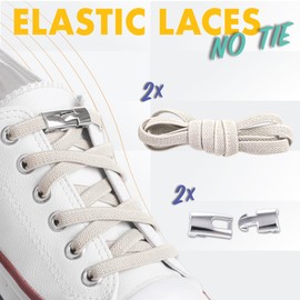 SULPO Flat Shoelaces without Tying - Buckle Closure - Laces Quick Release - Elastic Shoe Laces - Rubber - Shoelaces - Laces for Children and Adults, beige