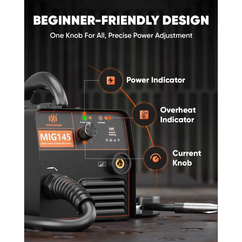 HZXVOGEN Portable Gasless Mini MIG Welder 145A ARC Welding Machine