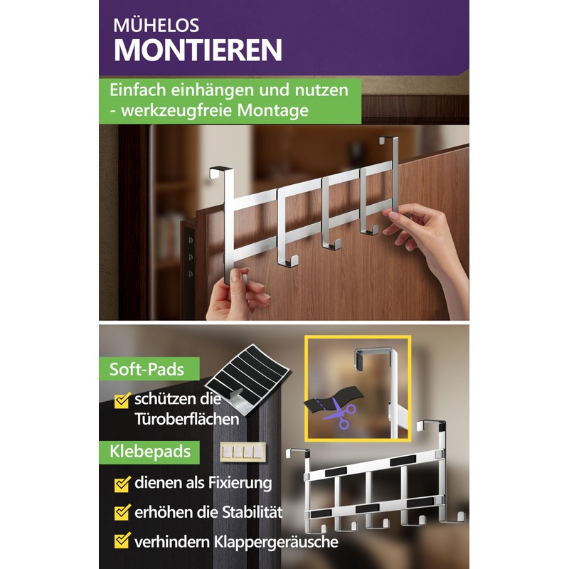 4smile Door Coat Rack for Hanging, Stainless Steel Door Hook,