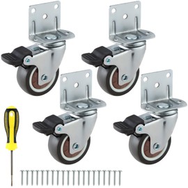 1.5 Inches Side Mount Caster Wheels Set of 4 L-Shaped Rubber Small Locking Swivel Caster Heavy-Duty Double Plate Castor with Brake Industrial Metal Wheel for Workbench, Furniture, Cabinet, Woodbox