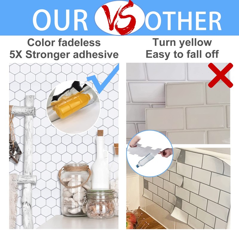 WalDecoo White 3D Hexagonal Peel and Stick Wall Tiles, 10