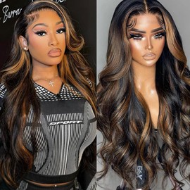 miear Ombre Lace Front Wig Human Hair 13x6 Body Wave 1B/30 Highlight Lace Front Wig Human Hair 180% Density HD Transparent Lace Frontal Wigs Human Hair Colored Balayage Wig for Black Women 30 Inch