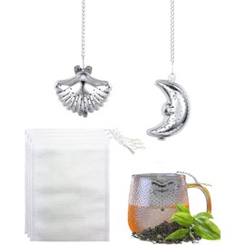 TOZBLEU 2 tea strainers for loose tea, 50 tea filters, tea bags, loose tea infuser with extended chain, tea filter for loose tea, great gift for tea lovers, fine mesh tea strainer, ideal for all types