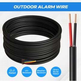 500FT 18AWG Outdoor Alarm Wire – 2 Conductor Solid CCA Cable, Black | CL2 Rated, Direct Burial, UV & Weather Resistant Security Wire for Exterior Use