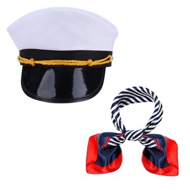 AUZOEYTOYK Navy Hat Cosplay, Set of 2, Halloween, Cosplay Costume, Sailor Hat, Scarf, Sailor, Captain, Disguise Costume, Party, Ball, Uniform, Captain, Crew, Costume Parent and Child Pair, 22.0 - 23.2
