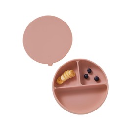 Konny EASYFEED Silicone Plate with Lid (1-4Y) 3-Divided Suction Plate Baby Led Weaning Supplies Training Baby Utensils Feeding Supplies (Baked Salmon)