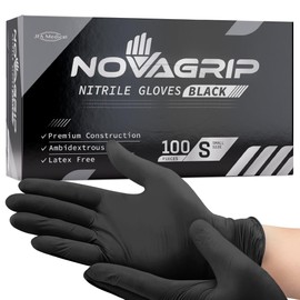 Novagrip JFA Medical Disposable Powder Free Latex Free Black Nitrile Gloves - Box of 100 (Small)