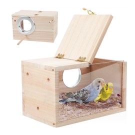 Asdays Birdhouse Parakeet, Birdnest, Breeding Box, Birdcage, Horizontal Type, Natural Wood, Acrylic Transparent Plate, Hatching, Breeding, Left Type (Small Size)