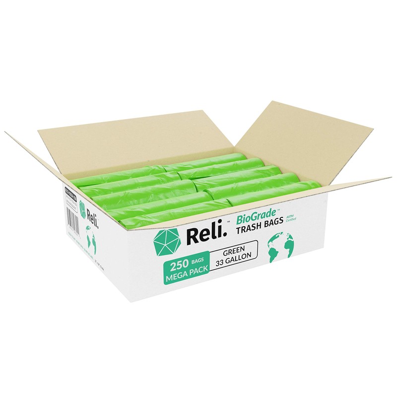 Reli. Biodegradable 33 Gallon Trash Bags | 250 Count Bulk