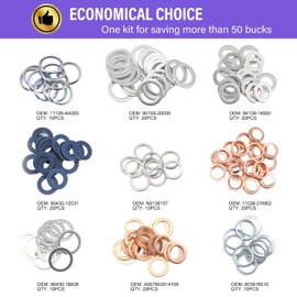 KOOPATZ Automotive Oil Drain Plug Gasket Assortment Crush Washer Kit for The Most Popular Foreign Car Models 140PCS