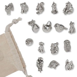 DANFORTH - Pewter Netsuke Set - Animals - 16 Pieces - Muslin Pouch - Made in The USA