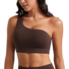 CRZ YOGA Butterluxe Womens One Shoulder Sports Bra - Sleeveless One Strap Low Impact Asymmetrical Workout Yoga Tops Hot Fudge Brown Medium