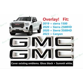 Auto GMC OVERLAY Front Rear White Black GMC Emblem 2019+ Sierra 1500 2500HD 3500HD Canyon