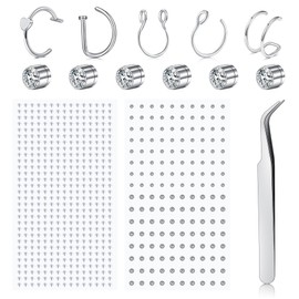 MODRSA Fake Nose Ring Fake Nose Piercing Fake Lip Ring Fake Lip Piercing Fake Septum Faux Nose Rings for Women Clip on Nose Ring Hoops Fake Nose Stud Stick on Face Jewels Eye Gems Fake Face Piercing
