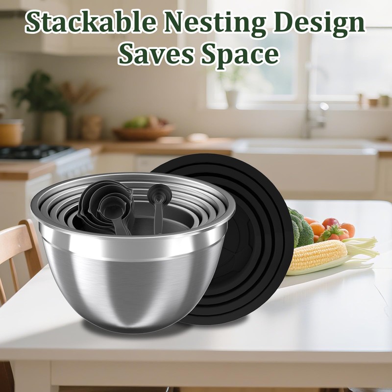 Nicdiet Mixing Bowls with Lids Set, 16PCS Stainless Steel Mixing