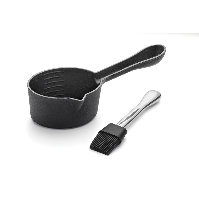 Outset Basting Pot and Brush, Cast Iron Pan and Sauce