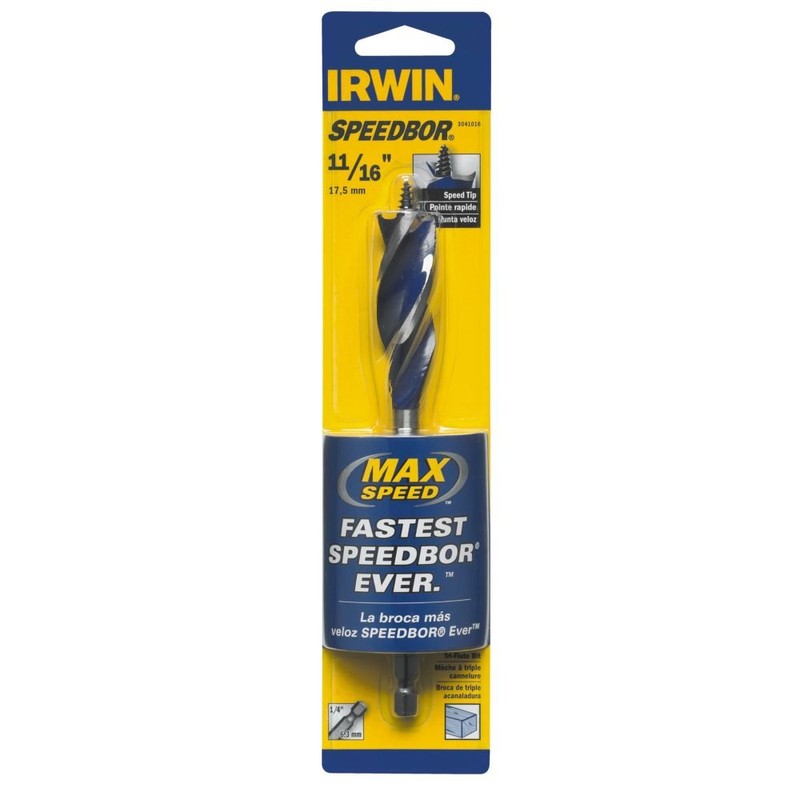 IRWIN SPEEDBOR Tri Flute Wood Drill Bit 11/16"(3041016) , Black