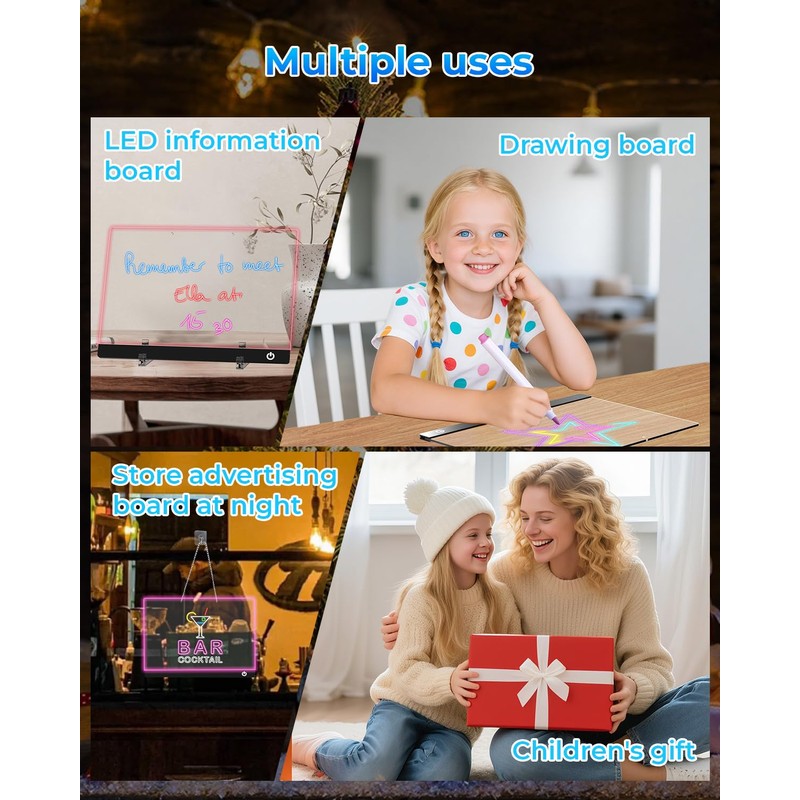 ITENGHUA Led Note Board with 7 Colors 13.7"X10", Acrylic Dry