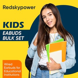 Redskypower 5 Pack Bulk Headphones, Wired Earbuds for Kids, Teens, Adults, Affordable in-Ear with 3.5mm Plug, Perfect for Schools, Classrooms, Libraries, Museums, Multipack for Wholesale, Black Color