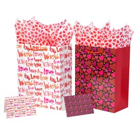 Ranfashiong 2 Pack Large Valentines Day Red and White Gift Bags with Tissue Paper （LOVE Heart）