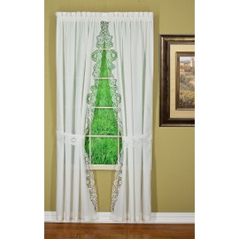 Today's Curtain Annabelle 84" L Panel Pair with Tiebacks Macrame Applique Curtain, White, 80" W X