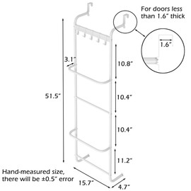 FKUO 5 Tier Over The Door Towel Racks for Bathroom Wet Towel Drying Rack Clothing Storage Holder with Hooks (White, 5 Tier)