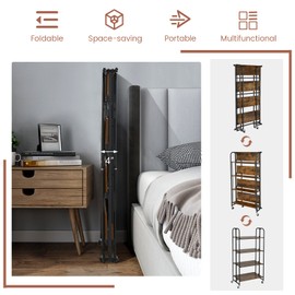 Giantex Foldable Storage Shelves with Wheels, No Assembly 4-Tier Rolling Cart, 2 of The Wheels Have Locks, Microwave Utility Cart Baker Rack, Portable Storage Rack w/Metal Frame, for Kitchen, RV
