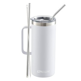 Ezprogear - Taza de café de acero inoxidable con doble pared aislada al vacío con asa y tapa.