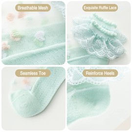 Girls socks, Ruffles Ankle Socks Transparent Silk- 5 Pack Thin Lace Mesh Sheer socks for Toddler Girls(3-5 Years)