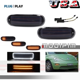 MODIPIM Smoke Switchback LED Turn Signal Light Kit For 1998-2005 VW Beetle Front LH & RH