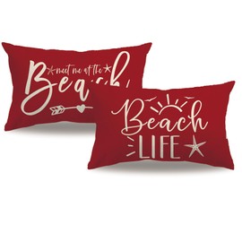 7COLORROOM 2Pack Beach Style Pillow Covers Double-Sided Printed Red Beach Life Starfish Summer Decor Rectangular/Waist Cushion Cover Ocean Theme Coastal Home Decor Pillowcases 12”×20” (Red)