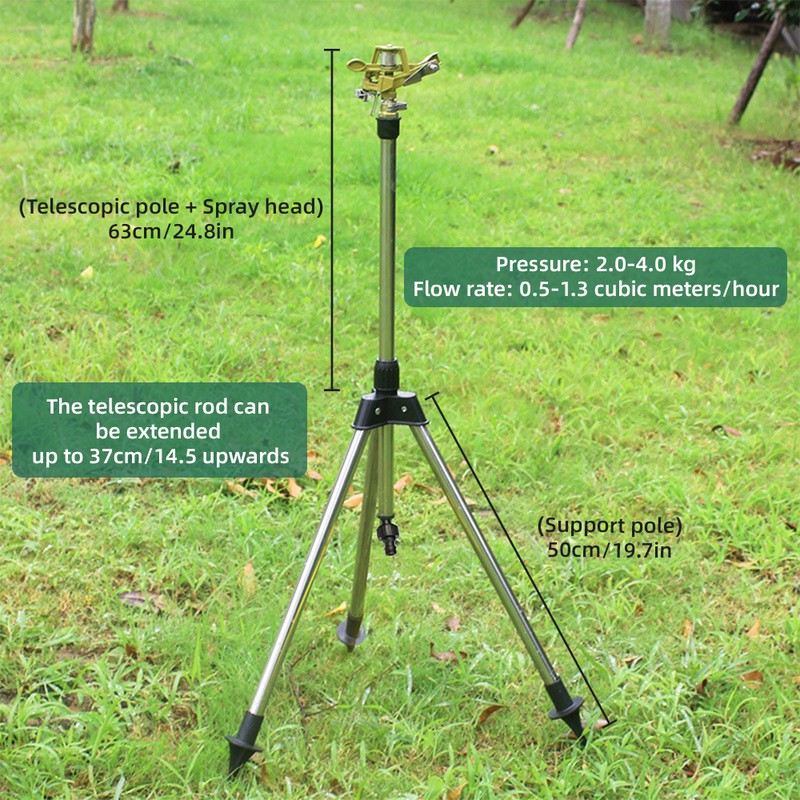 Impact Sprinkler on Retractable Tripod Base, Heavy Duty Zinc Alloy