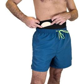 Glico Line Men's Ostomy Costume for Sea and Pool, Inner Pocket for Storing Bag, Made in Italy, Black, 56