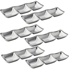CHWAIKA 6pcs Stainless Steel Soy Sauce Dish Dipping Bowls 3 Grids Divided Sauce Dishes Side Dishes for Soy Sauce, Ketchup, Seasoning, Sushi