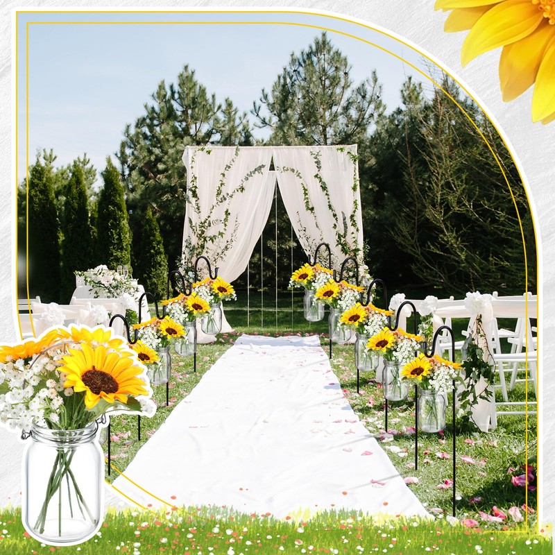 FoldTier 108 Pcs/12 Sets Sunflower Mason Jar Wedding Aisle Decorating